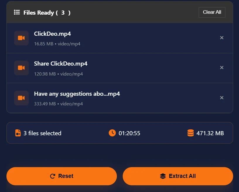 Select multiple video and extract audio in one click
